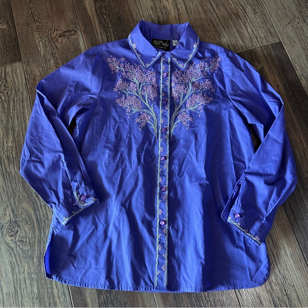 Bob Mackie wearable art purple button up pink sequins silver embroided shirt S